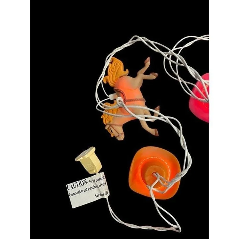 Horse-Themed String Lights With Pink & Orange Accents Vintage‎